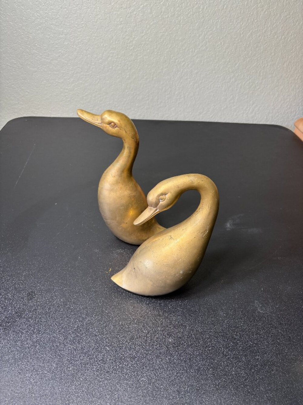 2 Mid Century Brass Duck Figurines. MCM. 9"